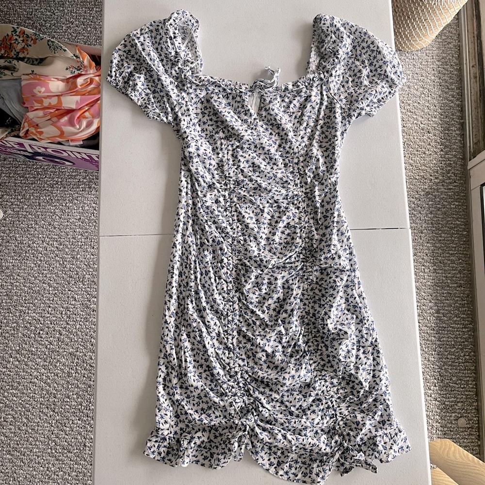 Ruched Floral Mini Dress